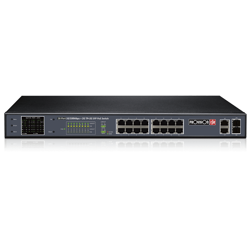 Provision ISR PoES-16250CL+2G+2SFP – PoE-kytkin (16ch 10/100)